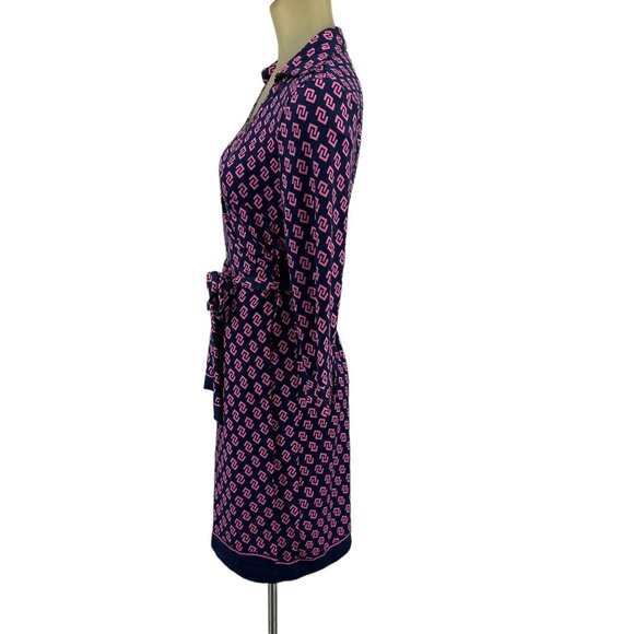 Julie Brown NYC Womens Wrap Dress Pink Navy Print Size Medium scuba knit - Picture 4 of 7